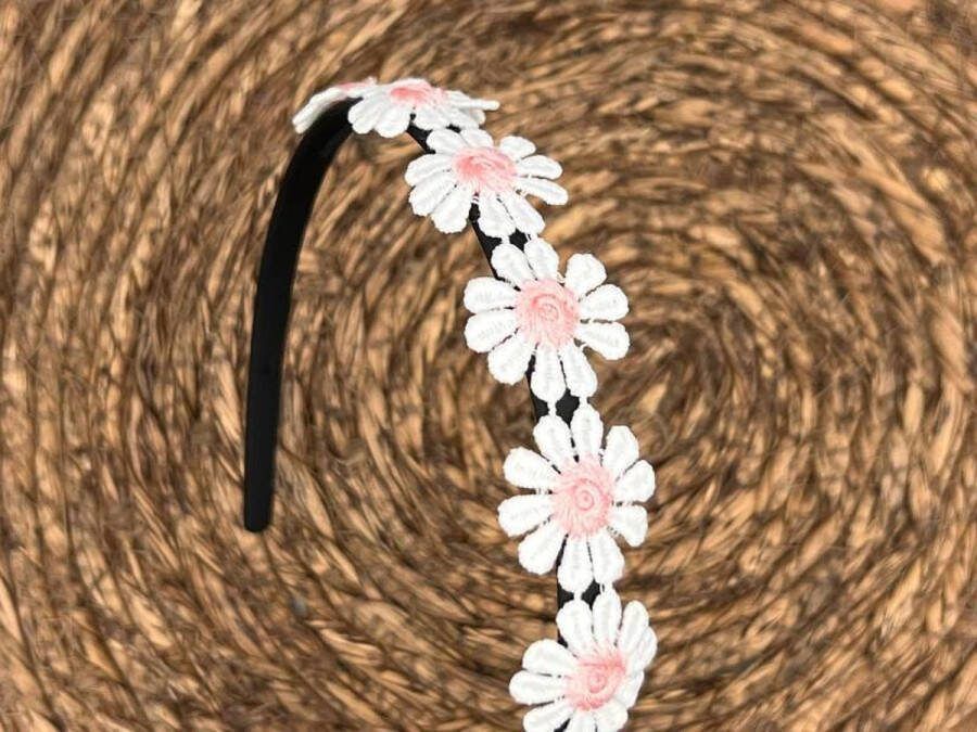 Haarspeldjes & zo Diadeem zwarte haarband madeliefjes lichtroze -bloemen bloemetjes