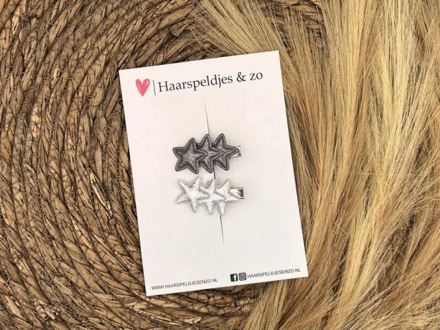 Haarspeldjes & zo Haarclipje 'Stars ster sterretje glitter kerst feestdagen antraciet zilver — 3 cm