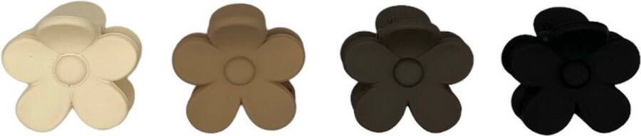 Haarspeldjes & zo Haarklem (klein) haarklem fijn bloem flower set van vier beige taupe bruin zwart