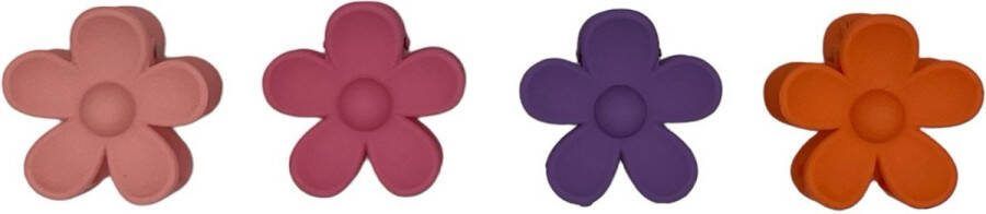 Haarspeldjes & zo Haarklem (klein) haarklem fijn bloem flower set van vier roze paars oranje