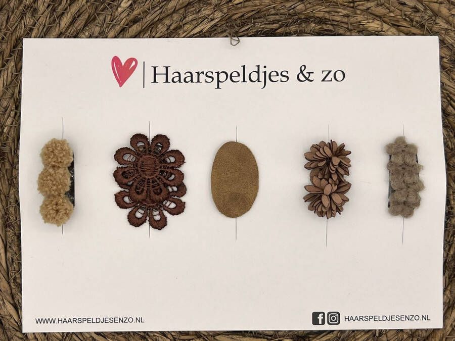 Haarspeldjes & zo Haarspeldje antislip baby's kinderen meisjes setje 42 mix imitatieleer en bloemen try-out bruin