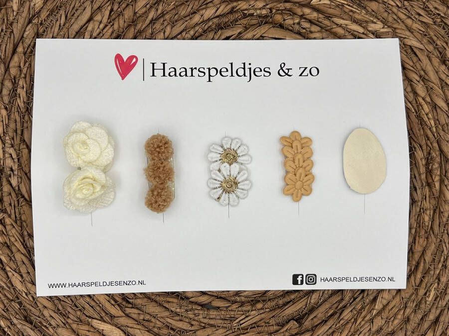 Haarspeldjes & zo Haarspeldje antislip baby's kinderen meisjes setje 43 mix imitatieleer en bloemen try-out beige bruin