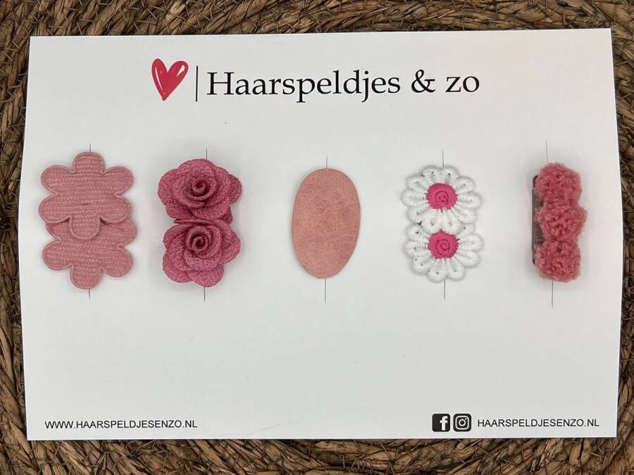 Haarspeldjes & zo Haarspeldje antislip baby's kinderen meisjes setje 44 mix imitatieleer en bloemen try-out roze