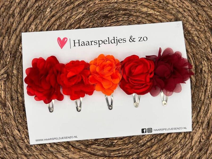 Haarspeldjes & zo Haarspeldje Belle Fleur setje 10 met bloemen glimmende stof rood