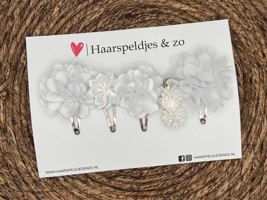 Haarspeldjes & zo Haarspeldje Belle Fleur setje 14 met bloemen glimmende stof wit