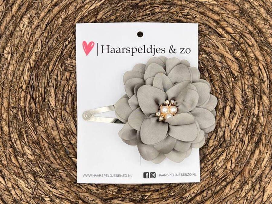 Haarspeldjes & zo Haarspeldje Belle Fleur setje 20 met bloemen glimmende stof grijs