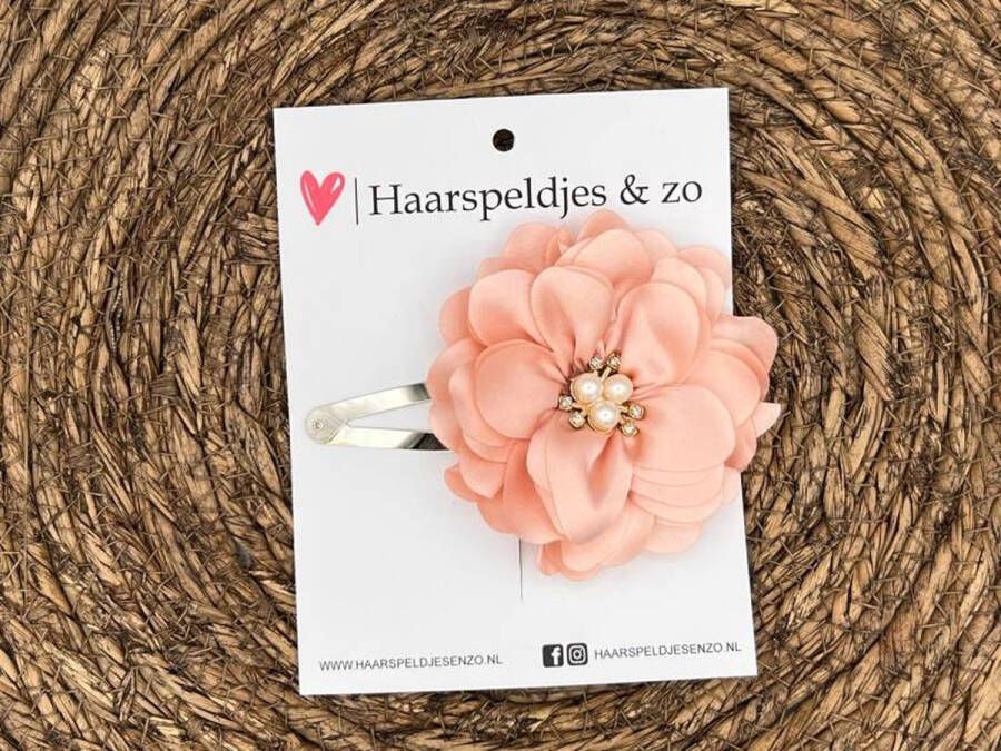 Haarspeldjes & zo Haarspeldje Belle Fleur setje 22 met bloemen glimmende stof zalmroze