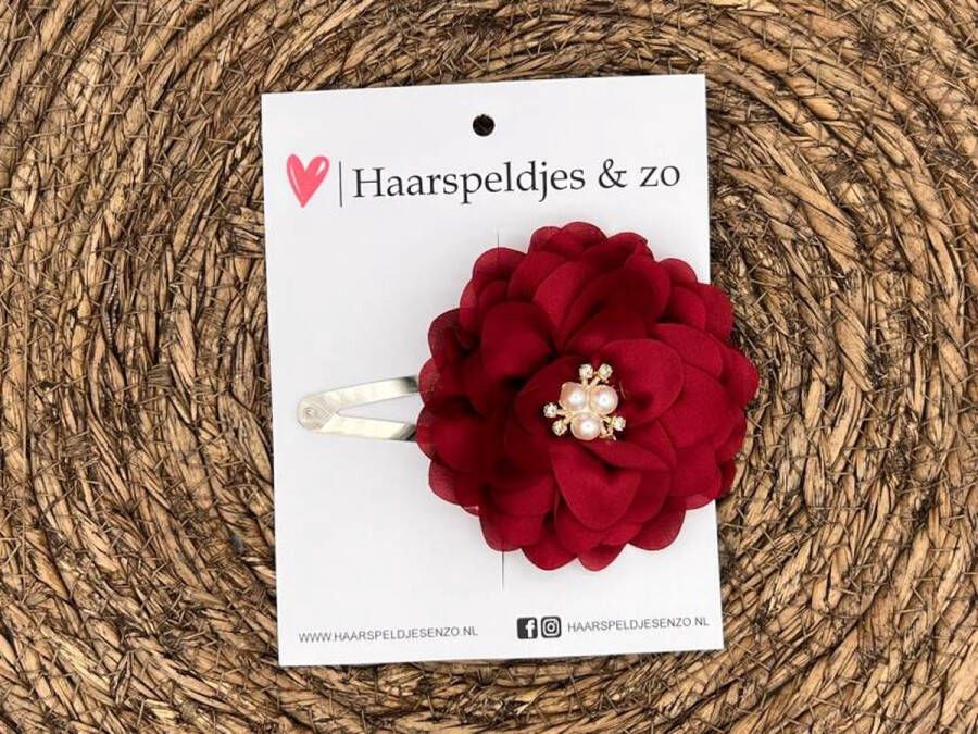 Haarspeldjes & zo Haarspeldje Belle Fleur setje 24 met bloemen glimmende stof rood