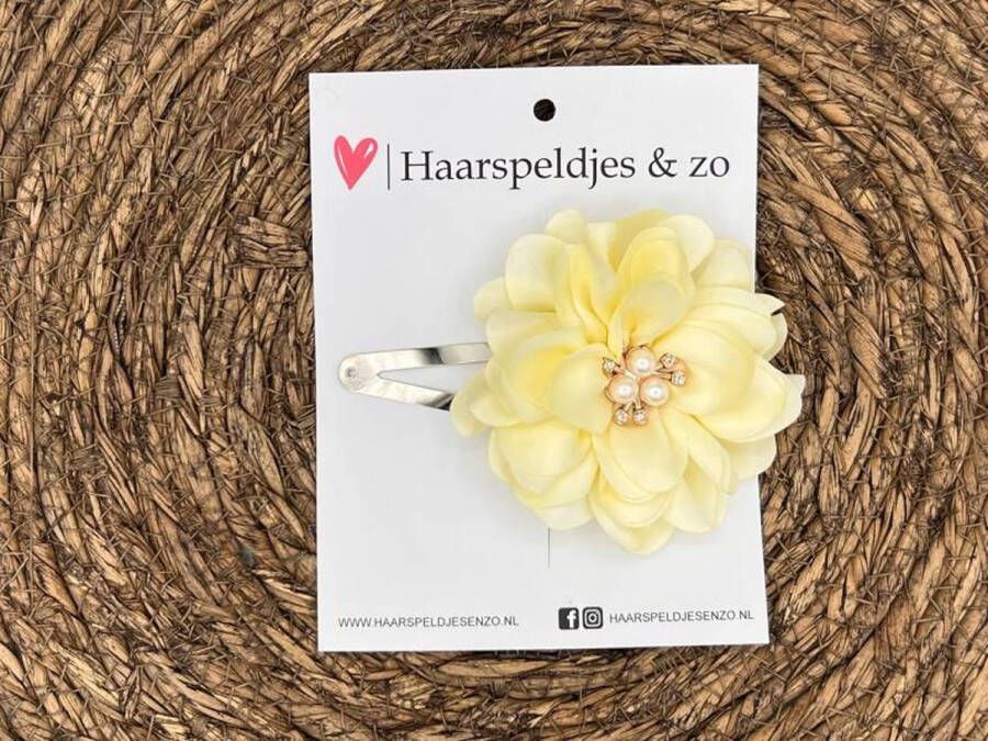 Haarspeldjes & zo Haarspeldje Belle Fleur setje 26 met bloemen glimmende stof lichtgeel