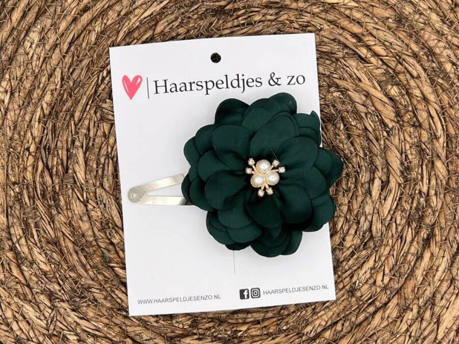 Haarspeldjes & zo Haarspeldje Belle Fleur setje 29 met bloemen glimmende stof donkergroen