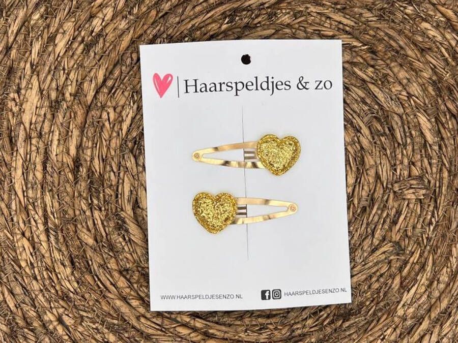 Haarspeldjes & zo Haarspeldje Hearts hart – hartje glitters goud kerst feestdagen — 4 cm speldjes