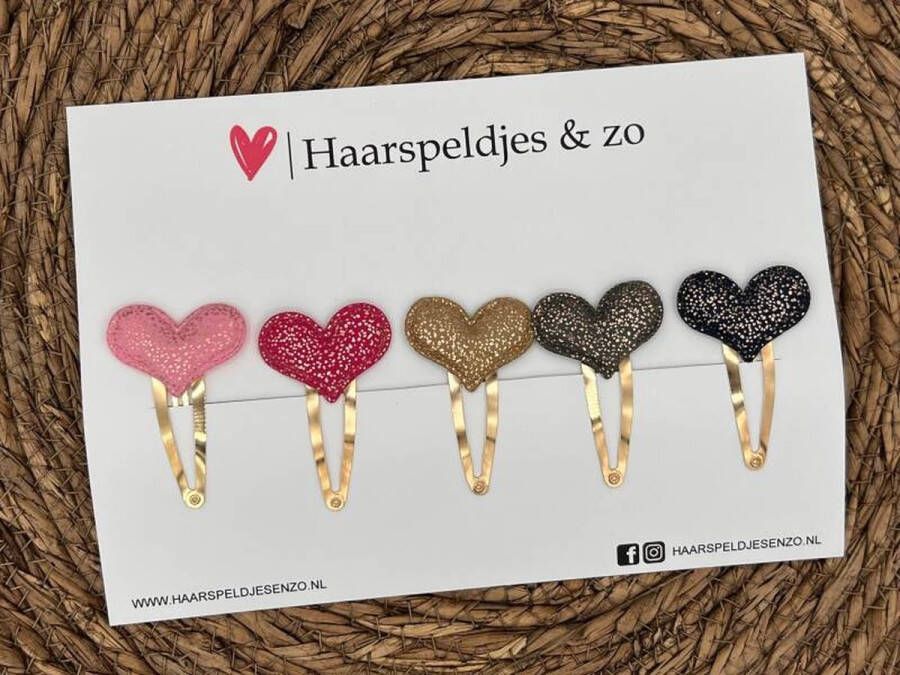 Haarspeldjes & zo Haarspeldje hearts setje 5 hartjes glamour kerst decembercollectie najaar — 4 cm speldjes