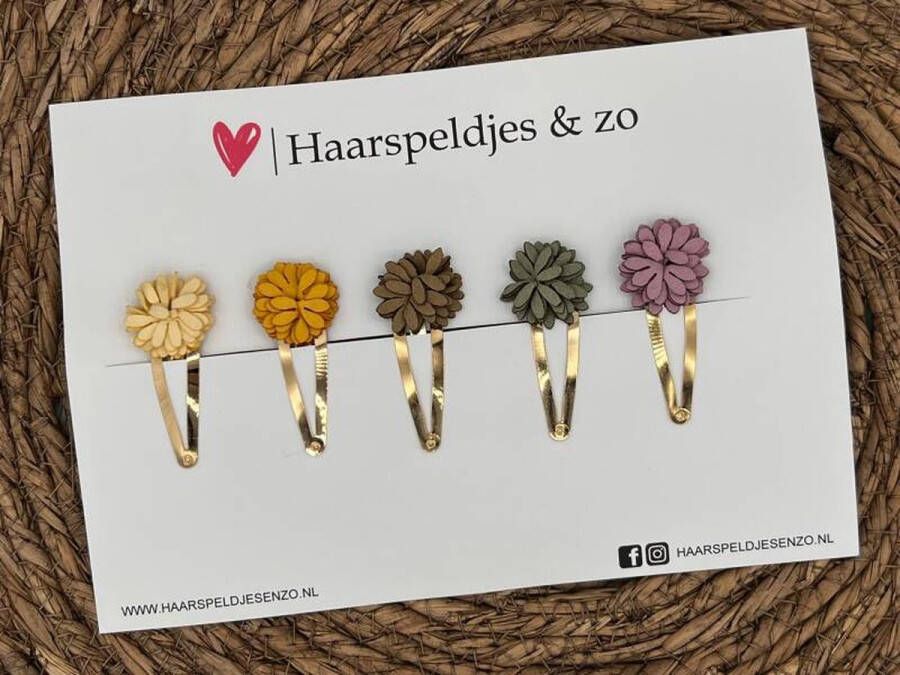 Haarspeldjes & zo Haarspeldje Leather flower leren bloemetjes setje 4 — 5 cm