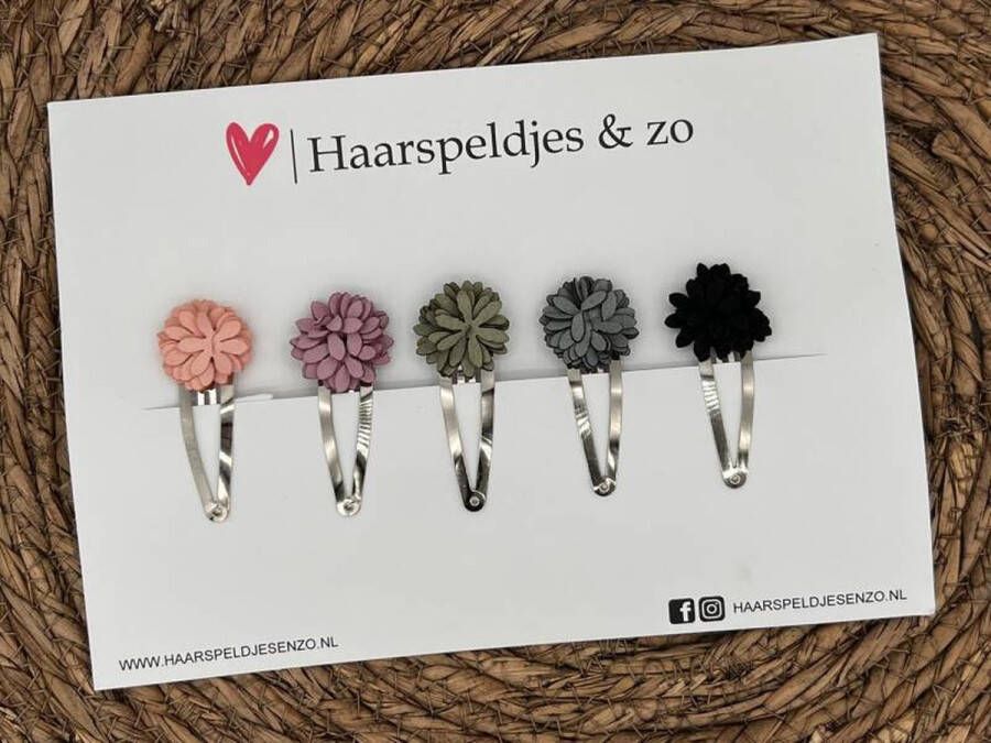 Haarspeldjes & zo Haarspeldje Leather flower leren bloemetjes setje 5 — 3 cm