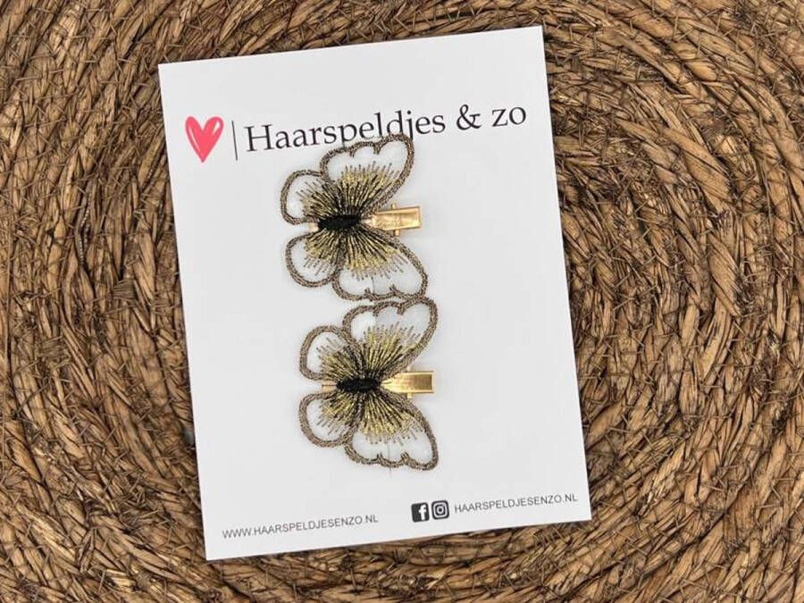 Haarspeldjes & zo Haarspeldje Pearly butterfly glimmende vlinder zwart goud