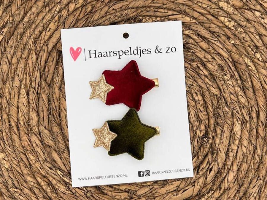 Haarspeldjes & zo Haarspeldje Stars mix combi op alligatorclip (groot) ster sterretje glitters en velvet rood groen goud kerst – feestdagen