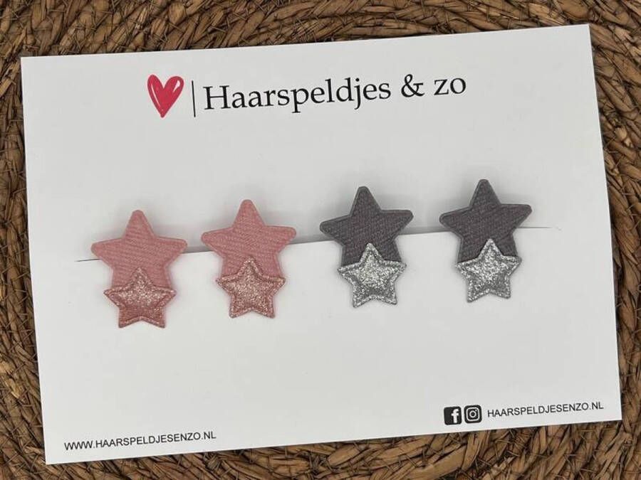Haarspeldjes & zo Haarspeldje Stars mix combi op alligatorclip (klein) ster sterretje glitters en rib zilver roze zilver kerst – feestdagen