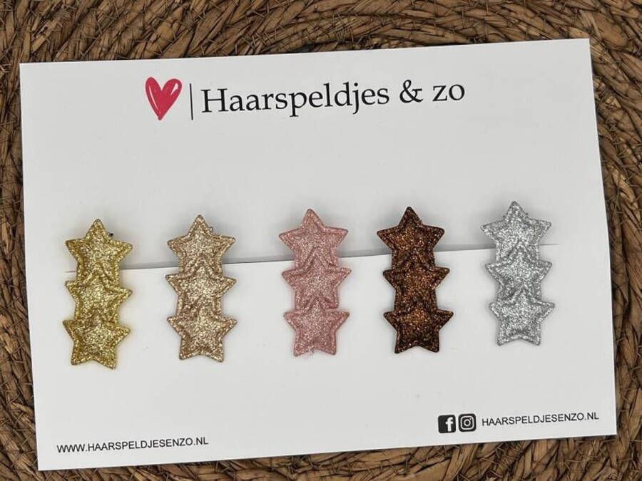 Haarspeldjes & zo Haarspeldje Stars mix op alligatorclip (groot) ster sterretje glitters goud roze bruin zilver kerst – feestdagen