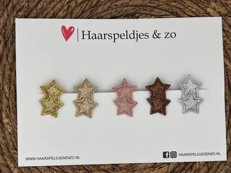 Haarspeldjes & zo Haarspeldje Stars mix op alligatorclip (klein) ster sterretje glitters goud roze bruin zilver kerst – feestdagen