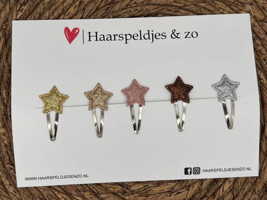 Haarspeldjes & zo Haarspeldje Stars mix ster sterretje glitters goud roze bruin zilver kerst – feestdagen — 3 cm speldjes