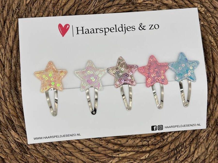 Haarspeldjes & zo Haarspeldje stars setje 6 sterretjes pailletten kerst decembercollectie najaar — 5 cm speldjes
