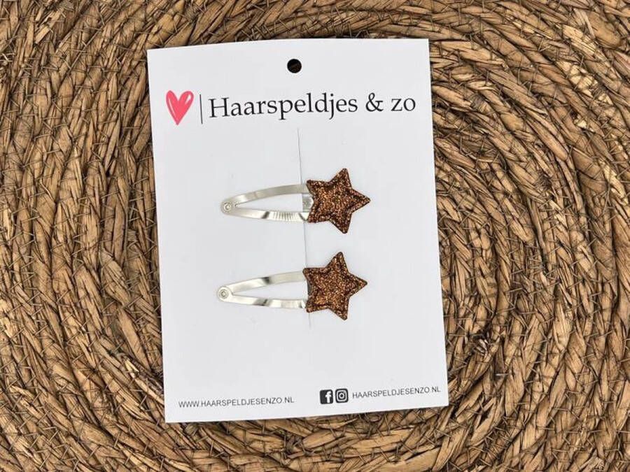 Haarspeldjes & zo Haarspeldje Stars ster sterretje glitters bruin kerst – feestdagen — 3 cm speldjes