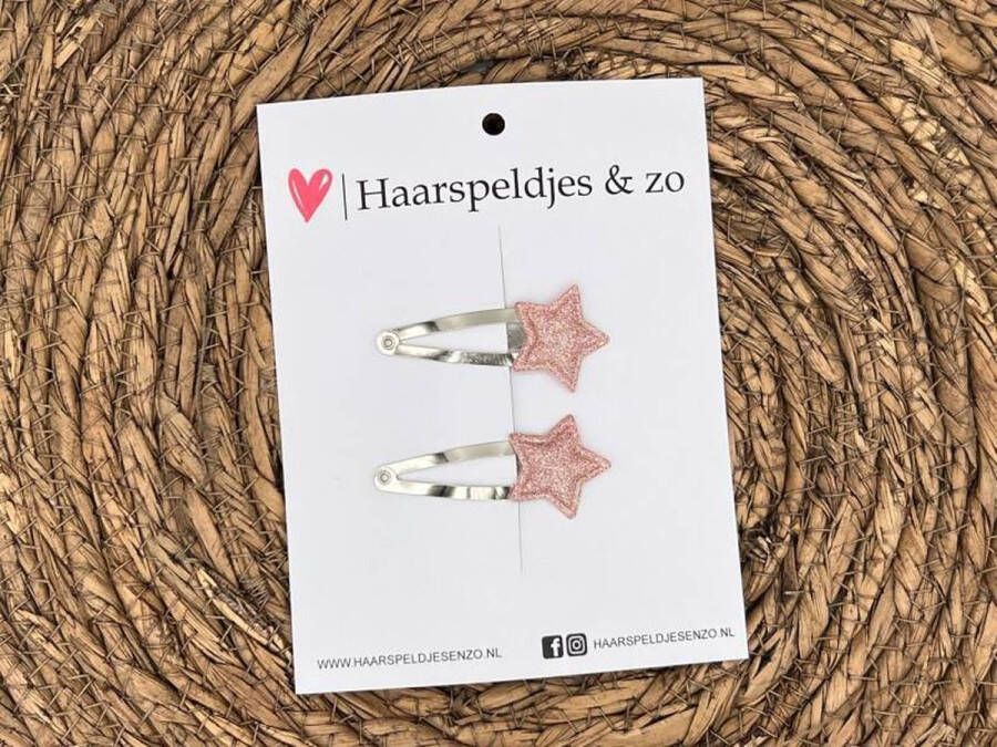 Haarspeldjes & zo Haarspeldje Stars ster sterretje glitters roze kerst – feestdagen — 4 cm speldjes