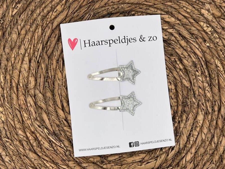 Haarspeldjes & zo Haarspeldje Stars ster sterretje glitters zilver kerst – feestdagen — 4 cm speldjes