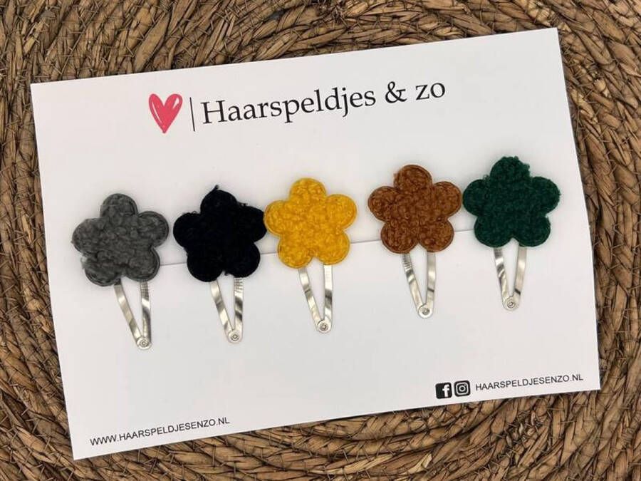 Haarspeldjes & zo Haarspeldje Teddy setje 3 pluizig bloemetjes — 5 cm speldjes