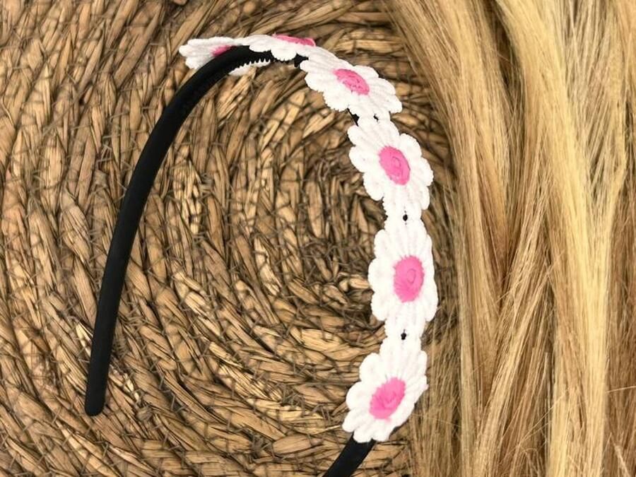 Haarspeldjes & zo Diadeem haarband madeliefjes donkerroze bloemen bloemetjes