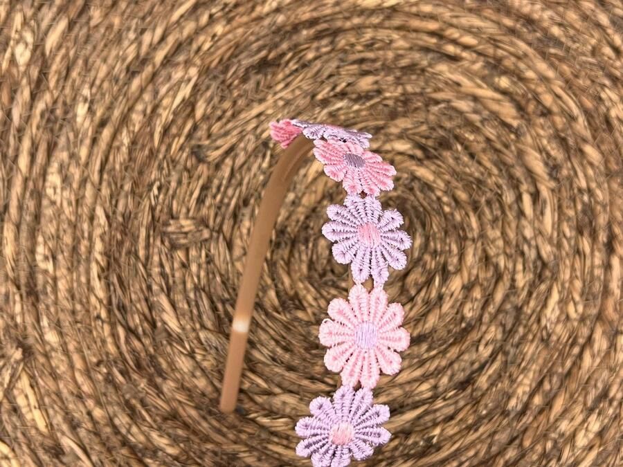 Haarspeldjes & zo Diadeem haarband madeliefjes paars roze bloemen bloemetjes