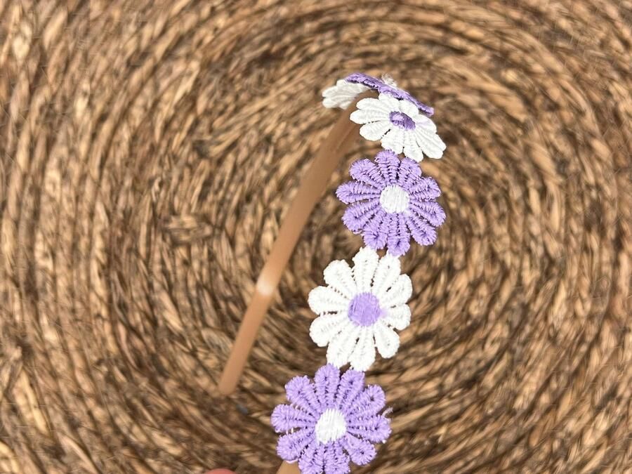 Haarspeldjes & zo Diadeem haarband madeliefjes paars wit bloemen bloemetjes