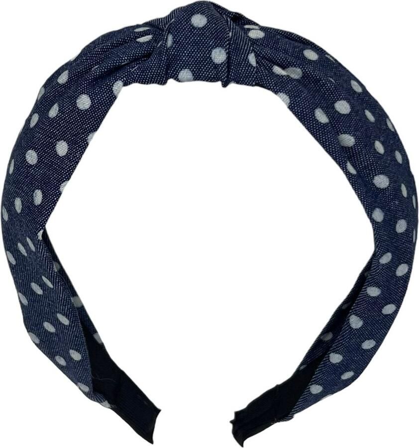Haarspeldjes & zo Diadeem stof haarband jeans met knoop blauw met stippen