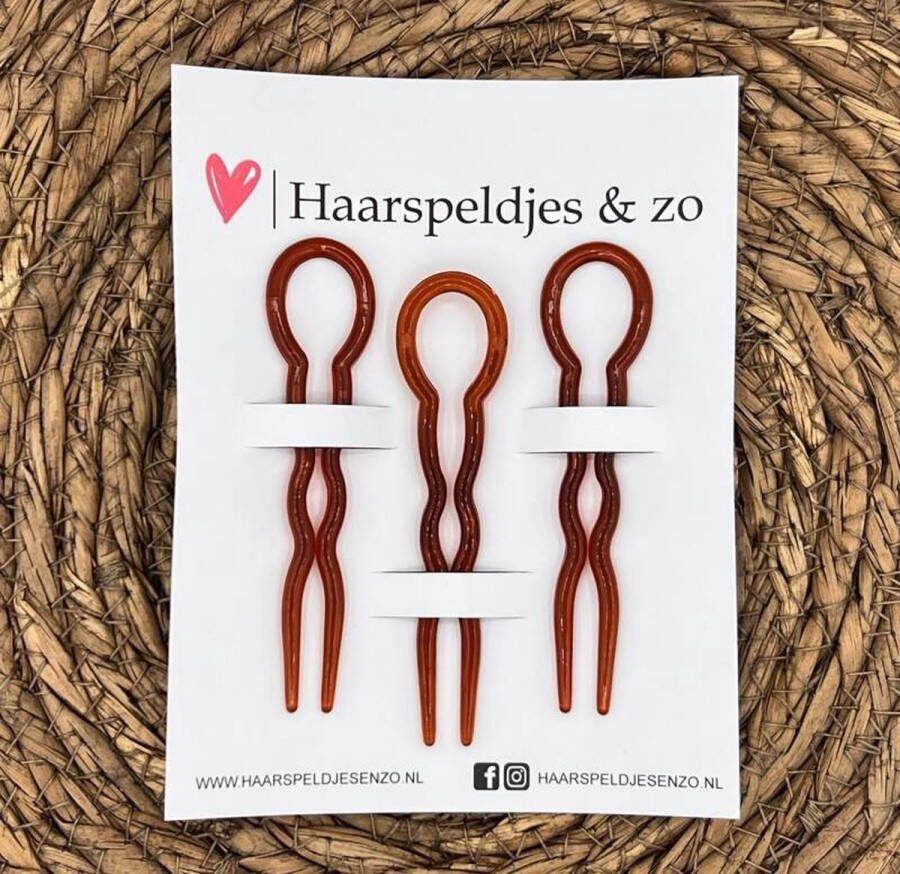 Haarspeldjes & zo Hair candy haarpin haarsieraad hairpin hairstick haar opsteken kunststof bruin set van drie