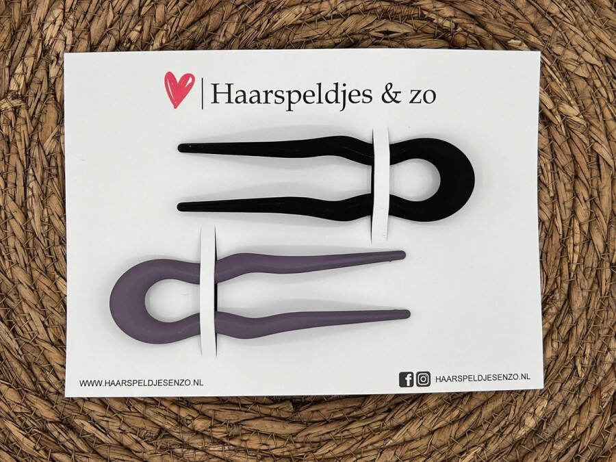 Haarspeldjes & zo Hair candy haarpin haarsieraad hairpin hairstick haar opsteken kunststof set van twee zwart en grijs