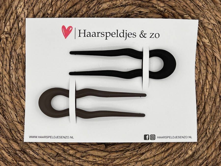 Haarspeldjes & zo Hair candy haarpin haarsieraad hairpin hairstick haar opsteken kunststof set van twee bruin zwart