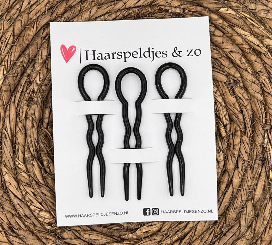 Haarspeldjes & zo Hair candy haarpin haarsieraad hairpin hairstick haar opsteken kunststof zwart set van drie