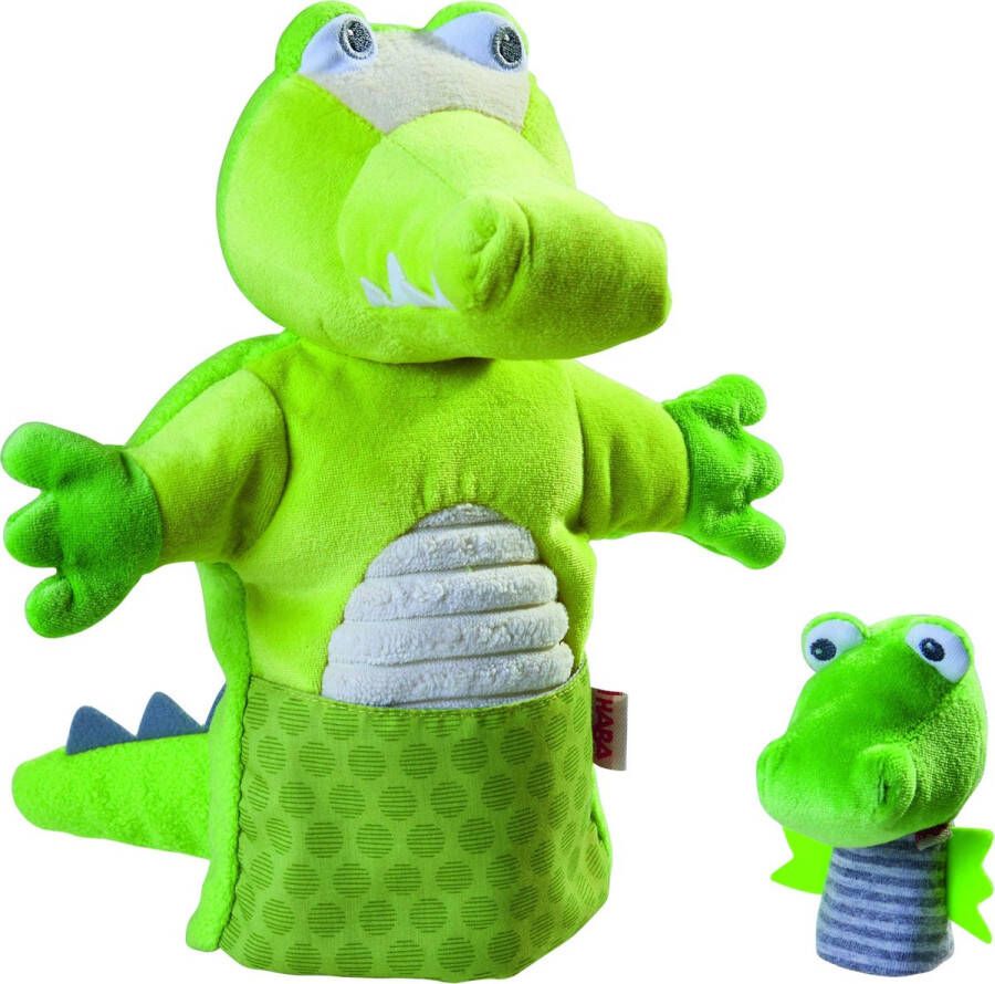 Haba Handpop Krokodil Met Baby Junior 30 X 22 Cm Polyester Groen