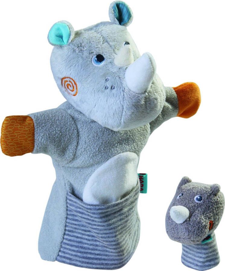 Haba handpop Neushoorn junior 30 x 22 cm polyester grijs