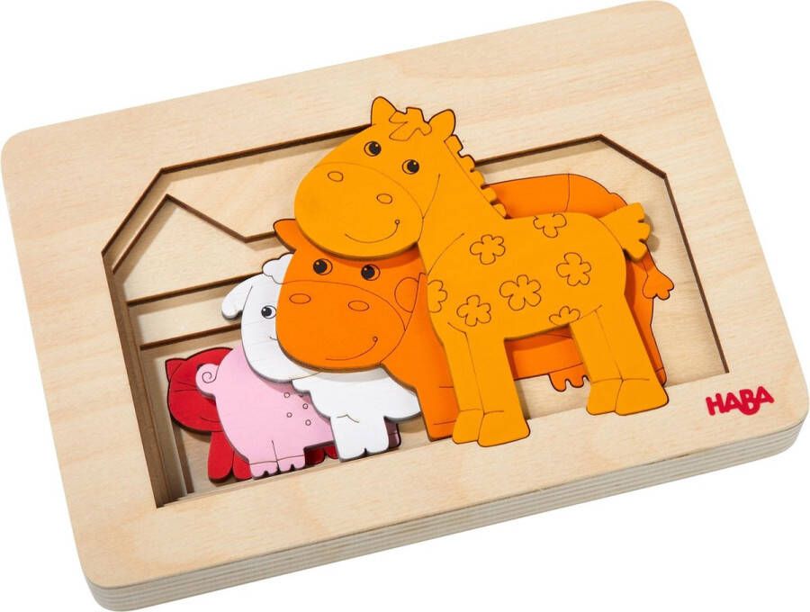 Haba Houten Puzzel Boerderijdieren 18 Cm 5 Stukjes