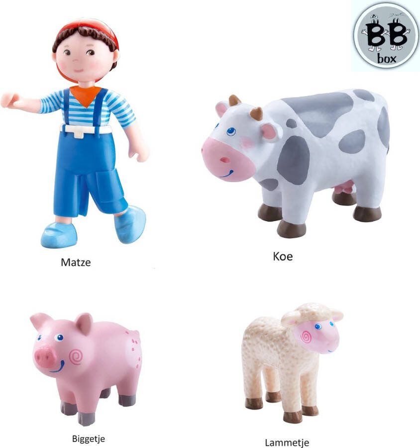 Haba Little Friends Set van 4 figuurtjes: Jongen Matze Koe Biggetje Lammetje