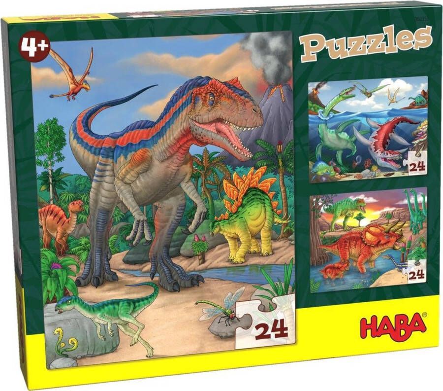 Haba legpuzzel Dinosaurussen 3-in-1 jongens karton 3 x 24 stukjes
