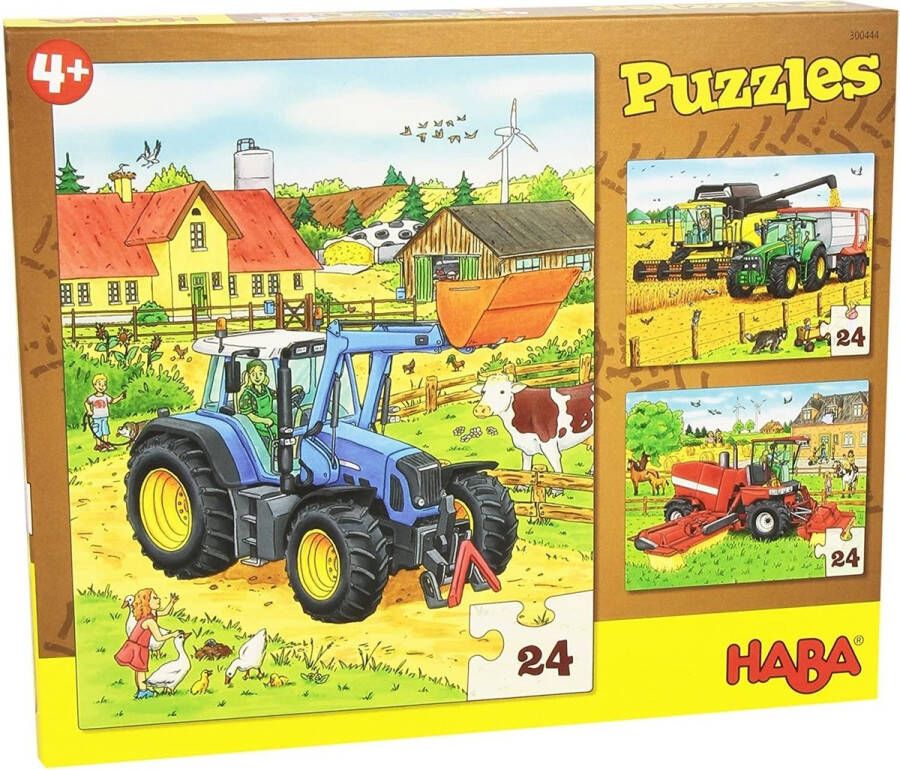 Haba legpuzzel Tractor & co 3-in-1 jongens karton 3 x 24 stukjes