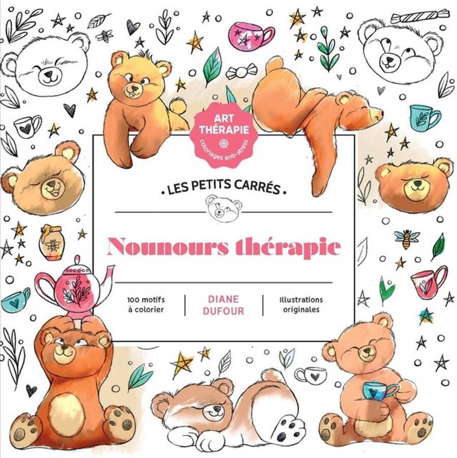 Hachette heroes Les Petits Carrès Nounours thérapie Hachette Kleurboek voor volwassenen