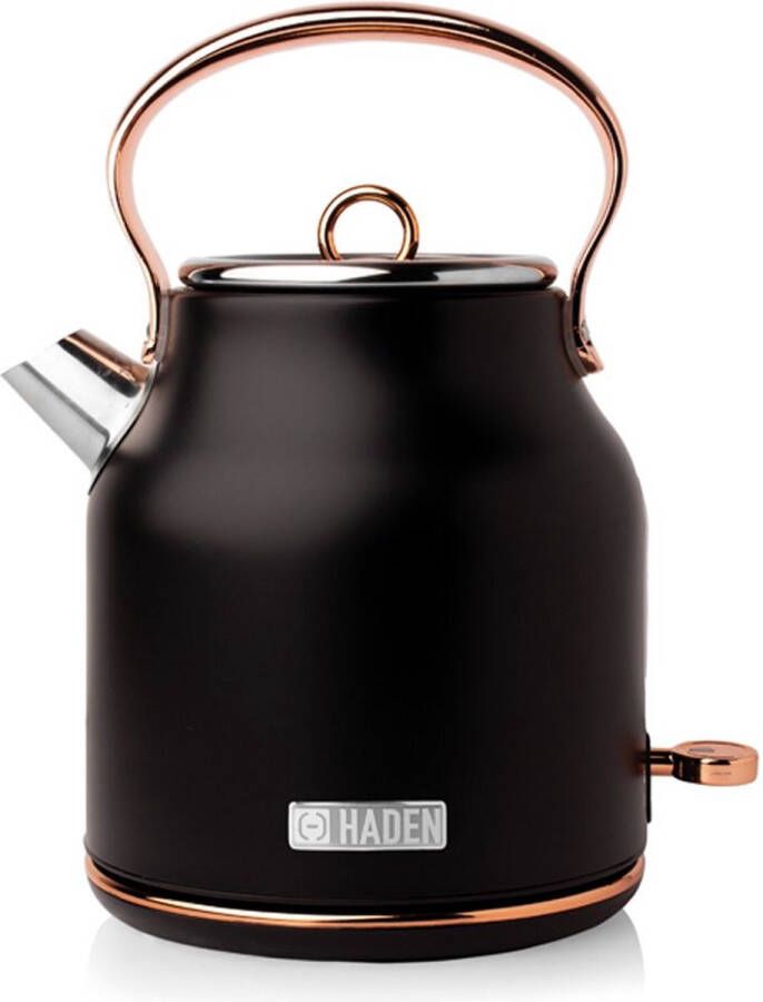 Haden Heritage Waterkoker – Retro Waterkoker Zwart – Snoerloos – Vintage Waterkoker met Kalkfilter