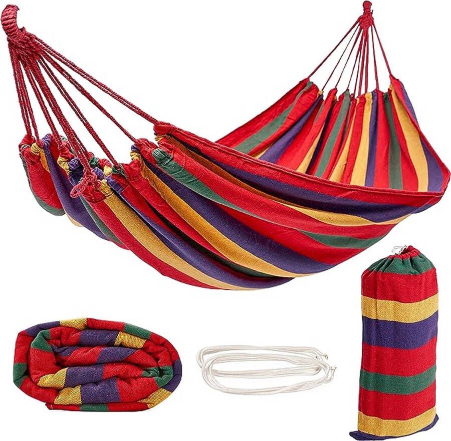 Hadli Draagbare Katoenen Hangmat met Draagtas 270x150cm (150kg) Stevig Sterk & Gemakkelijk op te Zetten Tuin Strand Camping Wandelen