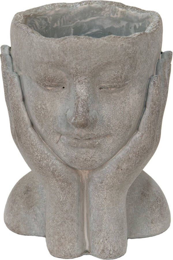 HAES deco Bloempot Hoofd 16x16x22 cm Grijs Steen Handen Bloempot binnen Plantenpot Plant pot