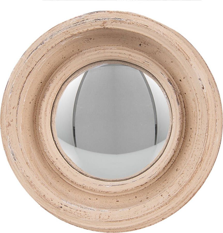 HAES deco Bolle ronde Spiegel Kleur Beige Formaat Ø 16x4 cm Materiaal Hout Glas Wandspiegel Spiegel rond Convex Glas