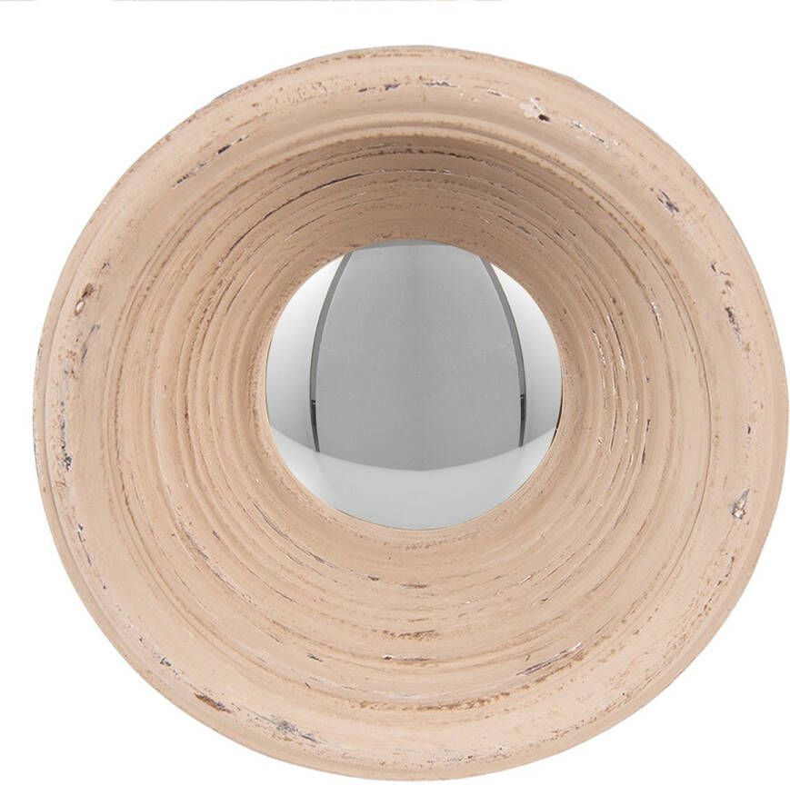 HAES deco Bolle ronde Spiegel Kleur Beige Formaat Ø 19x7 cm Materiaal Polyurethaan ( PU) Wandspiegel Spiegel rond Convex Glas