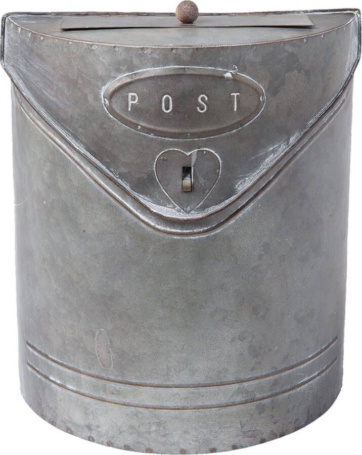 HAES deco Brievenbus vintage grijs metaal met Hartje en tekst POST formaat 24x10x29 cm